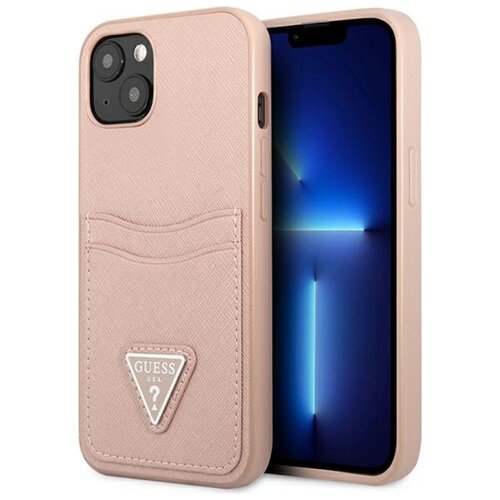 Etui GUESS Saffiano Triangle Logo Cardslot do Apple iPhone 13 Mini Różowy