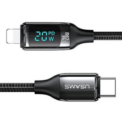 Kabel USB-C - Lightning USAMS SJ545USB01 z wyświetlaczem LCD 1.2m Czarny