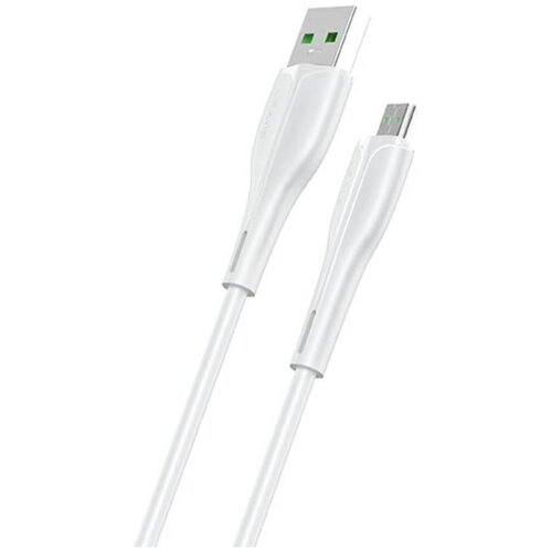 Biały kabel USB z końcówkami USB i Micro USB, o długości 1 metra, marki USAMS U38. Końcówki mają zielone elementy wewnętrzne.