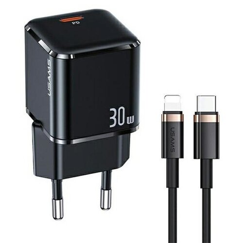 Ładowarka sieciowa USAMS T45 30W Czarny + kabel USB-C - Lightning