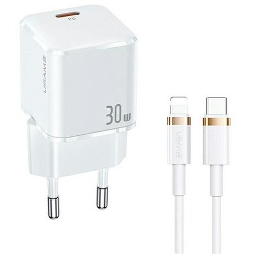 Ładowarka sieciowa USAMS T45 30W Biały + kabel USB-C - Lightning