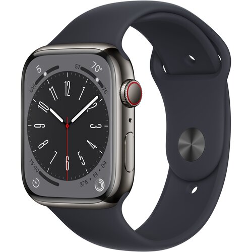 APPLE Watch 8 GPS + Cellular 45mm koperta ze stali nierdzewnej (grafitowy) + pasek sportowy (północ)