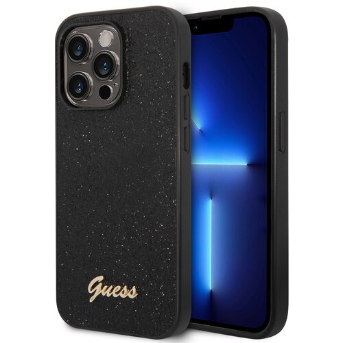 Etui GUESS Glitter Flakes Metal Logo do Apple iPhone 14 Pro Czarny