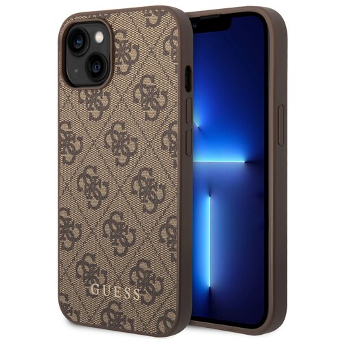 Etui GUESS 4G Metal Gold Logo do Apple iPhone 14 Plus Brązowy