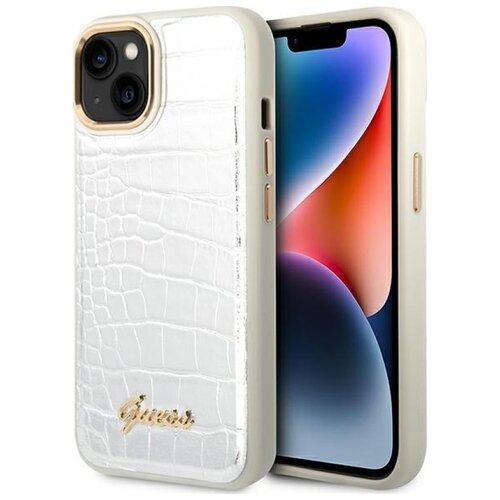 Etui GUESS Croco Collection do Apple iPhone 14 Srebrny