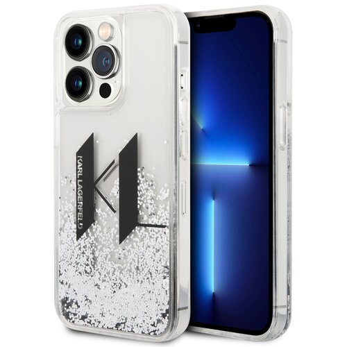 Etui KARL LAGERFELD Liquid Glitter Big KL do Apple iPhone 14 Pro Srebrny