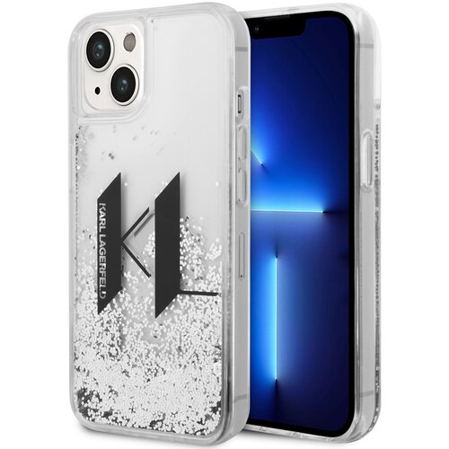 Etui KARL LAGERFELD Liquid Glitter Big KL do Apple iPhone 14 Srebrny