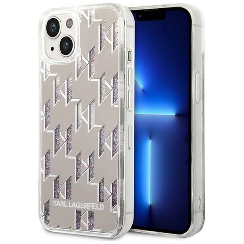Etui KARL LAGERFELD Liquid Glitter Monogram do Apple iPhone 14 Plus/15 Plus Srebrny