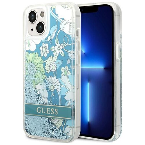 Etui GUESS Flower Liquid Glitter do Apple iPhone 14 Plus Zielony