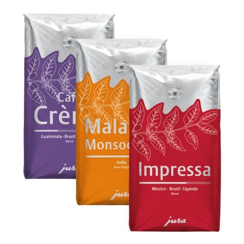 Kawa ziarnista JURA Cafe Crema Arabica, Malabar Moonsoned Indie Arabica, Impressa Blend 3 x 0.25 kg