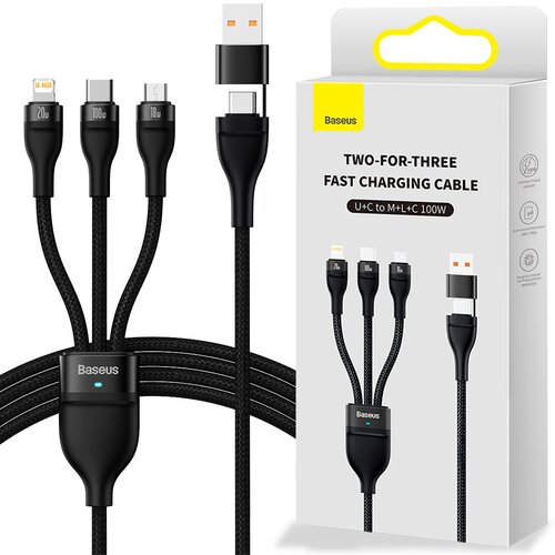 Kabel USB/USB Typ C - Micro USB/USB Typ-C/Lightning BASEUS Flash Series 3w1 100W 1.2 m Czarny