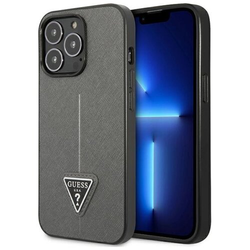 Etui GUESS Saffiano Triangle Logo do Apple iPhone 14 Pro Srebrny