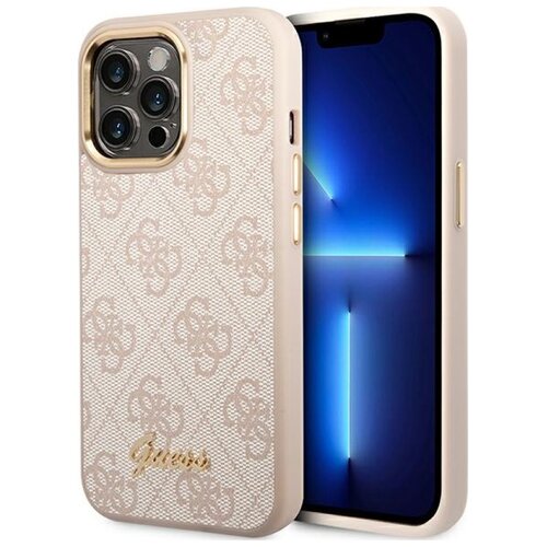 Etui GUESS 4G Vintage Gold Logo do Apple iPhone 14 Pro Różowy