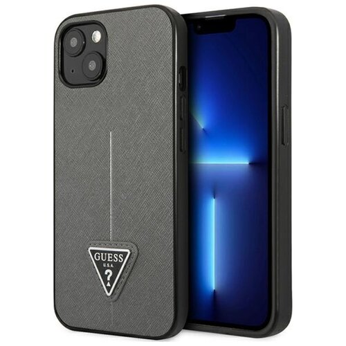 Etui GUESS Saffiano Triangle Logo do Apple iPhone 14 Srebrny