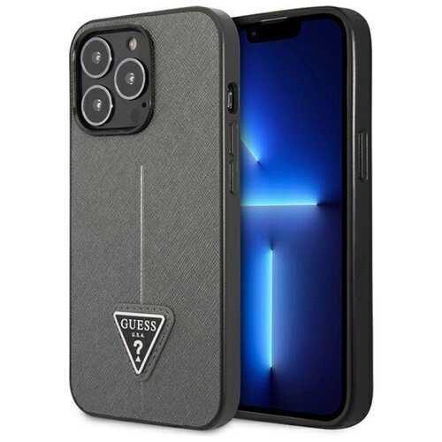 Etui GUESS Saffiano Triangle Logo do Apple iPhone 14 Pro Max Srebrny