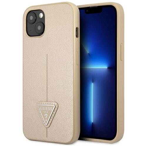 Etui GUESS Saffiano Triangle Logo do Apple iPhone 14 Beżowy