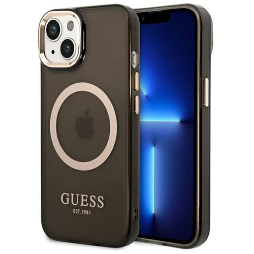 Etui GUESS Gold Outline Translucent MagSafe do Apple iPhone 14 Czarny