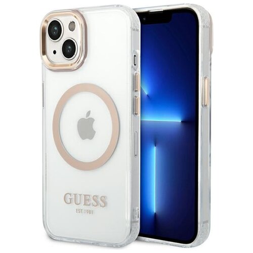 Etui GUESS Metal Outline MagSafe do Apple iPhone 14 Przezroczysto-złoty