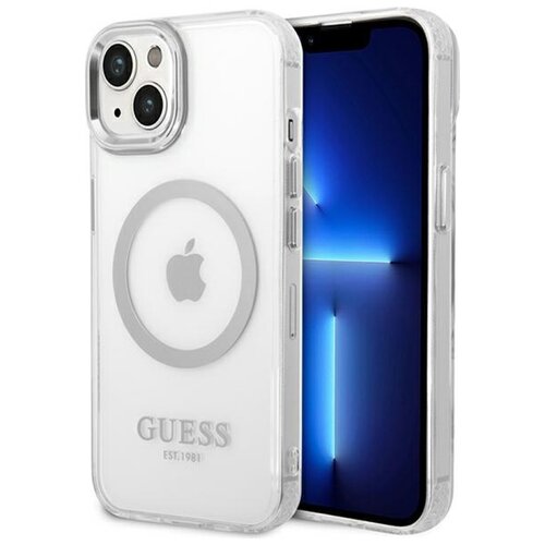 Etui GUESS Metal Outline MagSafe do Apple iPhone 14 Przezroczysto-srebrny