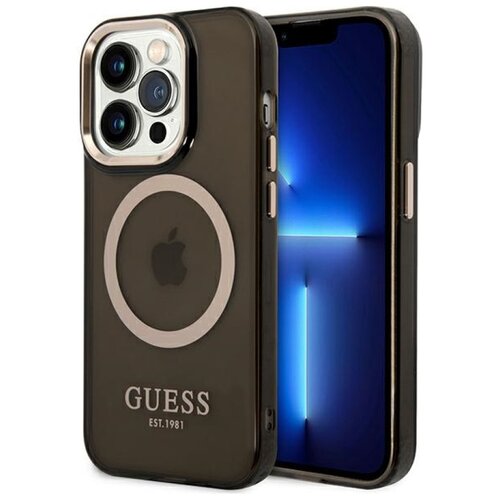 Etui GUESS Gold Outline Translucent MagSafe do Apple iPhone 14 Pro Czarny