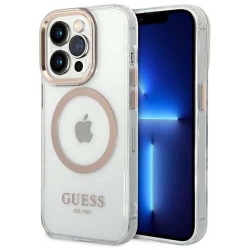 Etui GUESS Metal Outline MagSafe do Apple iPhone 14 Pro Max Przezroczysto-złoty