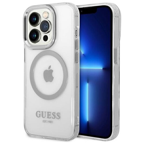 Etui GUESS Metal Outline MagSafe do Apple iPhone 14 Pro Max Przezroczysto-srebrny