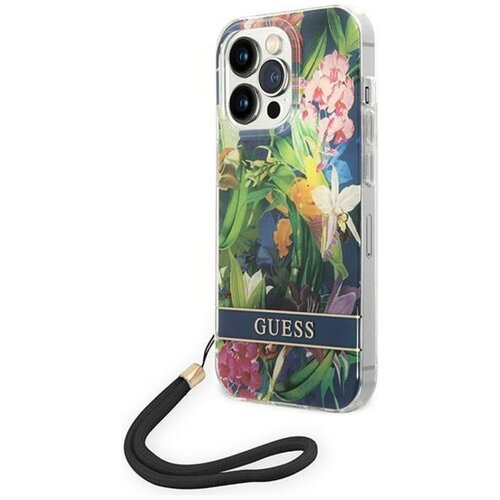 Etui GUESS Flower Strap do Apple iPhone 14 Pro Niebieski