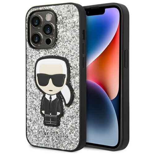 Etui KARL LAGERFELD Glitter Flakes Ikonik do Apple iPhone 14 Pro Srebrny
