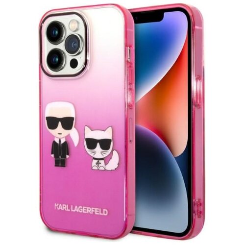Etui KARL LAGERFELD Gradient Ikonik Karl & Choupette do Apple iPhone 14 Pro Różowy