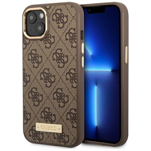 Etui GUESS 4G Logo Plate MagSafe do Apple iPhone 14 Plus Brązowy