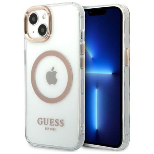 Etui GUESS Metal Outline MagSafe do Apple iPhone 13 Przezroczysto-złoty