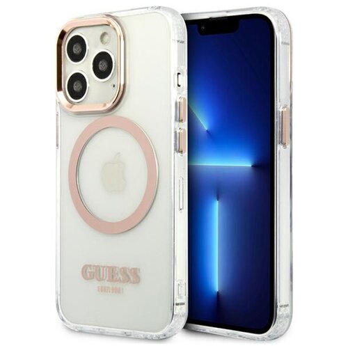 Etui GUESS Metal Outline MagSafe do Apple iPhone 13 Pro Max Przezroczysto-złoty