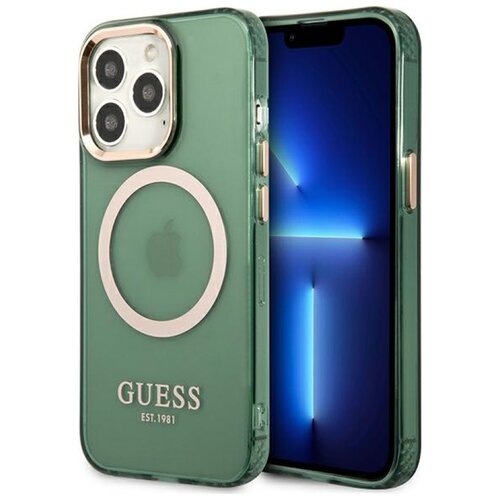 Etui GUESS Gold Outline Translucent MagSafe do Apple iPhone 13 Pro Zielony