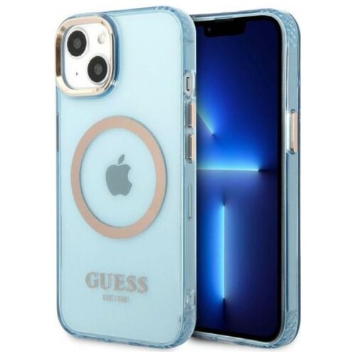 Etui GUESS Gold Outline Translucent MagSafe do Apple iPhone 13 Niebieski