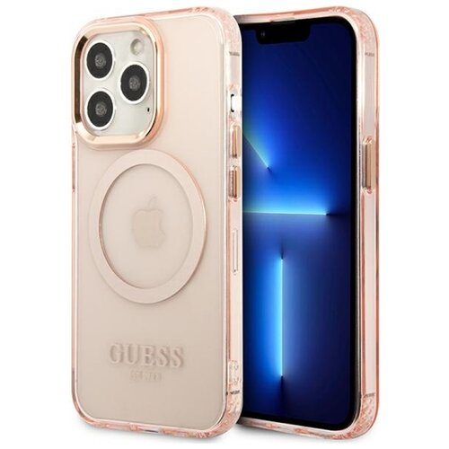 Etui GUESS Gold Outline Translucent MagSafe do Apple iPhone 13 Pro Różowy