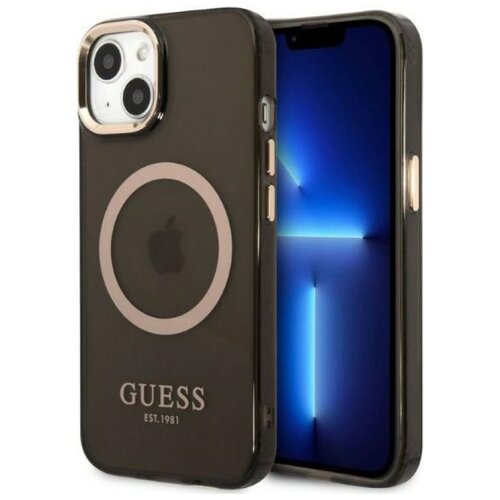 Etui GUESS Gold Outline Translucent MagSafe do Apple iPhone 13 Czarny