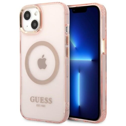 Etui GUESS Gold Outline Translucent MagSafe do Apple iPhone 13 Różowy