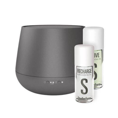 Aromatyzer STADLER FORM Julia Tytanowy + Olejki eteryczne STADLER FORM Revive A-122 10 ml i STADLER FORM Recharge A-132 10 ml