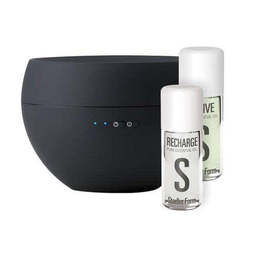 Aromatyzer STADLER FORM Jasmine Czarny + Olejek eteryczny STADLER FORM Revive A-122 10 ml + Olejek eteryczny STADLER FORM Recharge A-132 10 ml