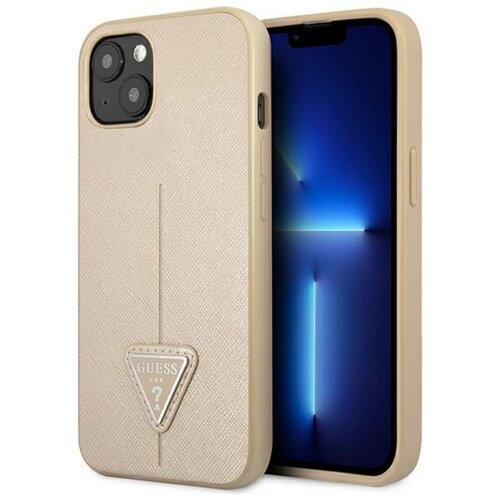 Etui GUESS Saffiano Triangle Logo do Apple iPhone 14 Plus Beżowy