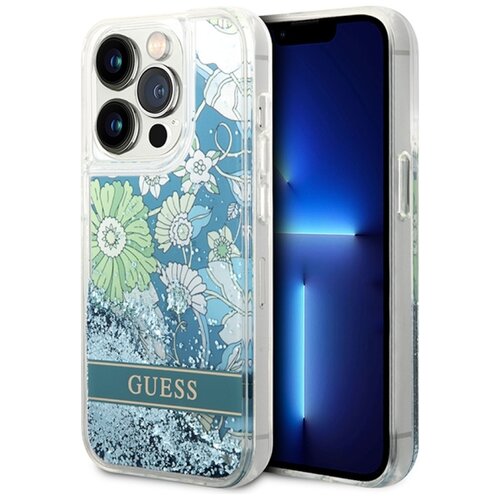 Etui GUESS Flower Liquid Glitter do Apple iPhone 14 Pro Max Zielony