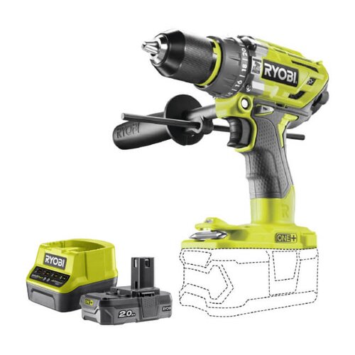 Wiertarko-wkrętarka RYOBI R18PD7-0 + Akumulator RYOBI ONE+ RC18120-120 2Ah 18V + ładowarka