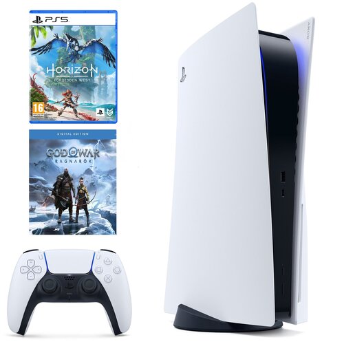 Konsola SONY PlayStation 5 + God Of War Ragnarok (klucz aktywacyjny) + Horizon: Forbidden West