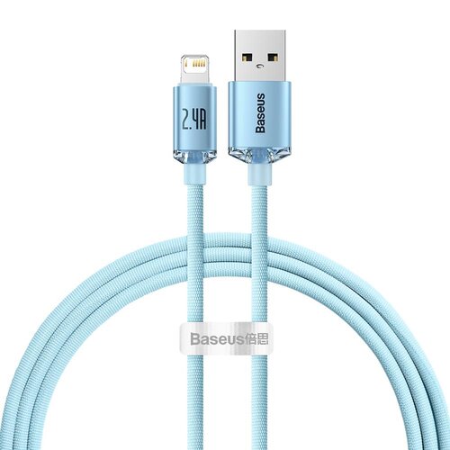 Kabel  USB - Lightning BASEUS Crystal Shine 2.4A 20W 1.2 m Jasno-niebieski