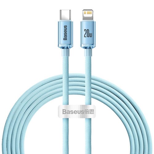 Kabel USB Typ-C - Lightning BASEUS Crystal Shine 2.4A 20W 1.2 m Jasno-niebieski