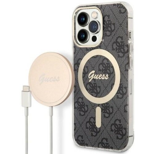 Etui GUESS 4G Print do Apple iPhone 13 Pro Czarny + Ładowarka MagSafe