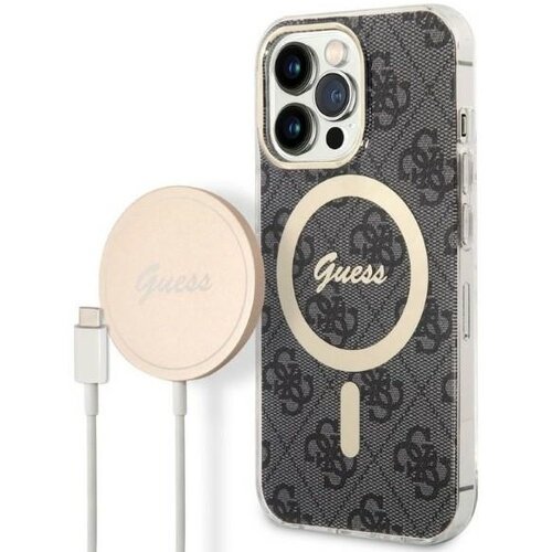 Etui GUESS 4G Print do Apple iPhone 13 Pro Max Czarny + Ładowarka MagSafe