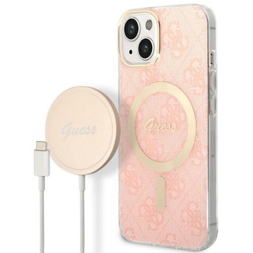 Etui GUESS 4G Print do Apple iPhone 14 Różowy + Ładowarka MagSafe