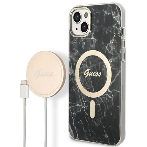 Etui GUESS Marble do Apple iPhone 14 Czarny + Ładowarka MagSafe