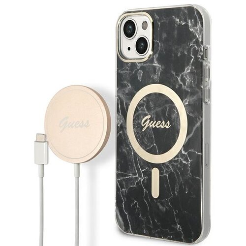 Etui GUESS Marble do Apple iPhone 14 Plus Czarny + Ładowarka MagSafe